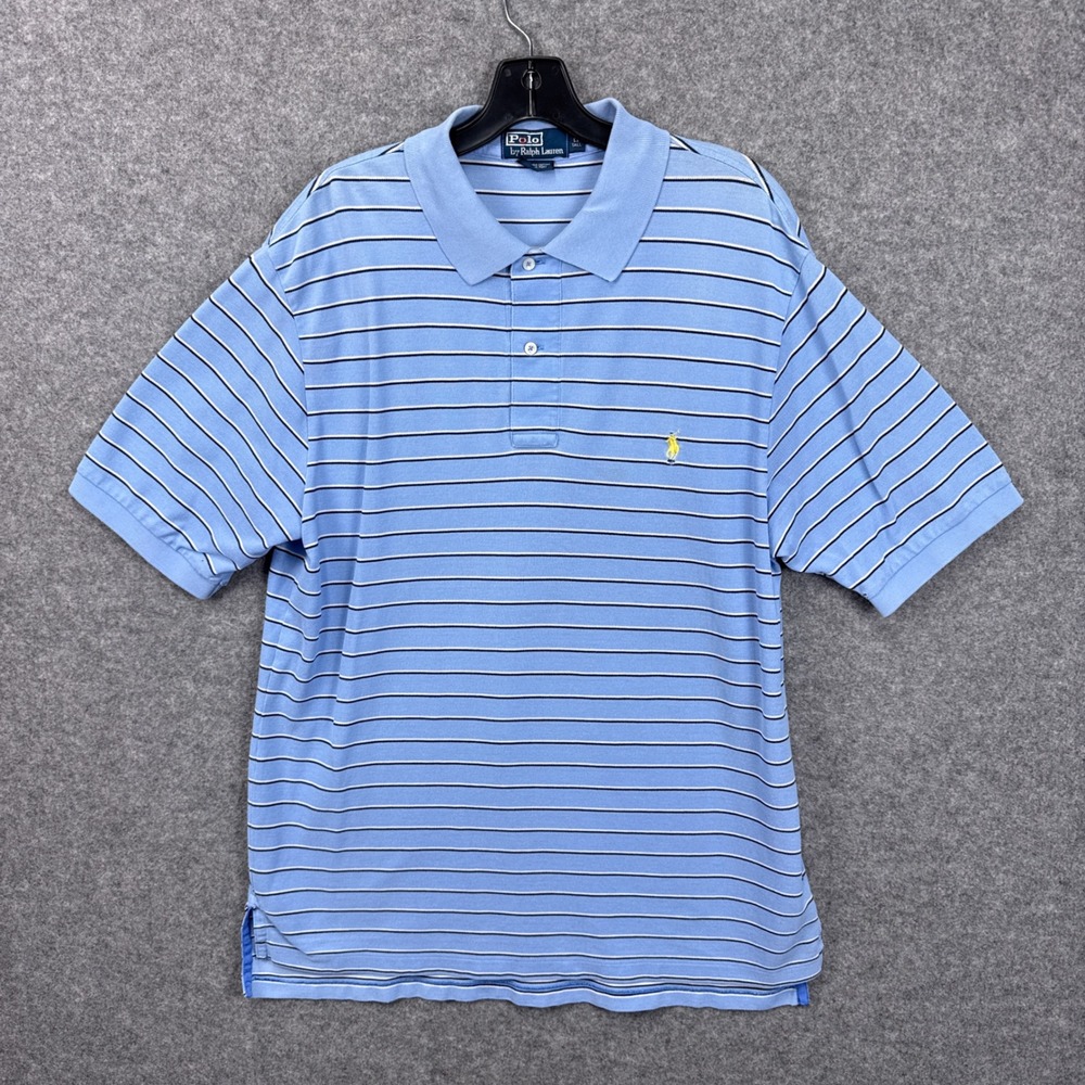 Polo Ralph Lauren Polo Shirt Large Tall LT Blue Striped Pima Cotton Pony Logo